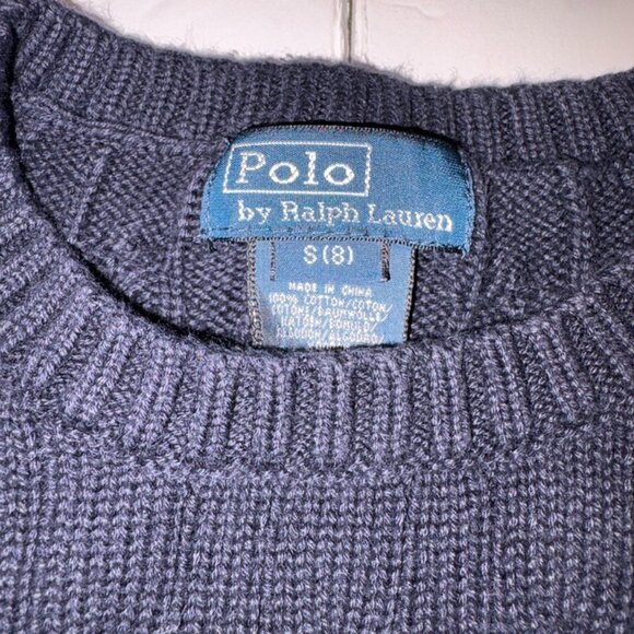 Boys Polo Ralph Lauren 100% Cotton Cable Knit Navy Blue Sweater Red Horse size 8 - Picture 4 of 8